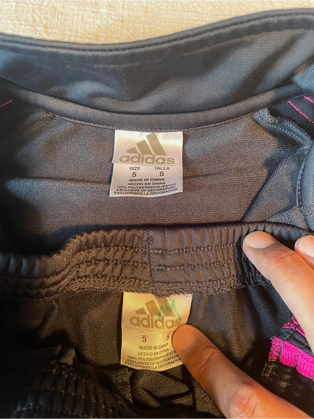 adidas Kids Black Sweatpants and Track Jacket with Pink Stripes